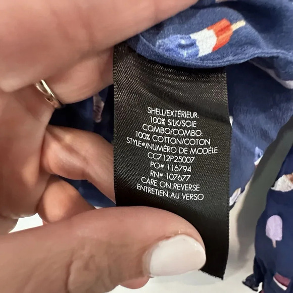 ALICE AND OLIVIA Ice Cream print Ruffle Blouse 100% Silk Size XS 1354 - Picture 10 of 13